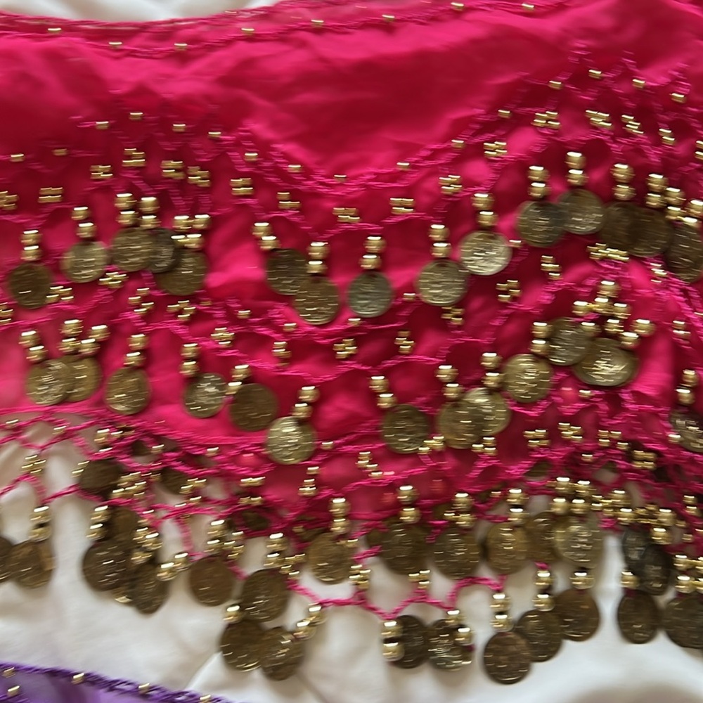 Colorful set of 4 Belly Dance Hip Scarves with Coins - Picture 6 of 14
